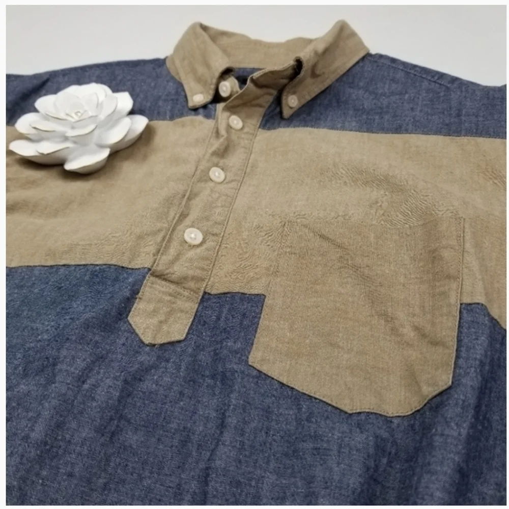 New J. Crew Blue Tan Stripe Polo Men's L